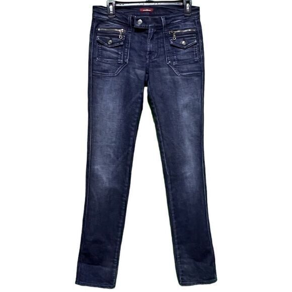 7 for All Mankind‎ Women's Jeans Straight Leg Low Rise Zip Pockets Blue Size 27 - Picture 1 of 9